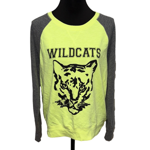 Mossimo XXL Neon Yellow Gray Wildcats Graphic Raglan Sweatshirt Juniors